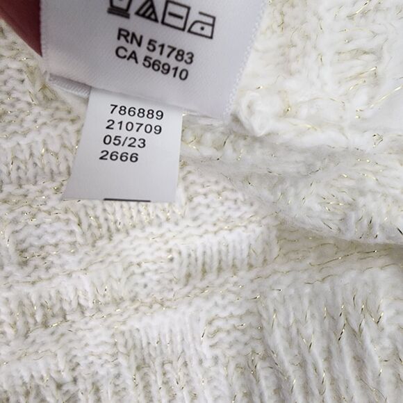 Maurices Womens Sweater Small Lurex Knit Pullover Basket Weave Crew Neck Ivory - Picture 10 of 11